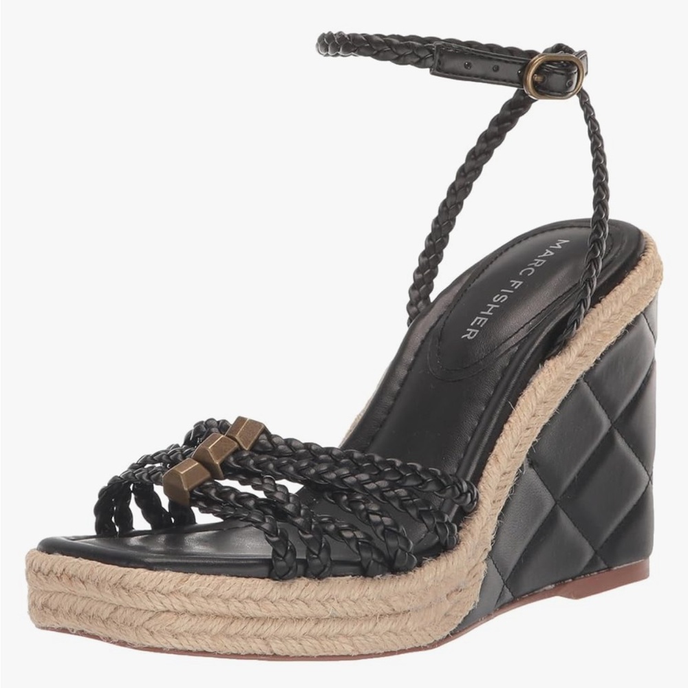 Marc Fisher Black Woven Wedge Sandals